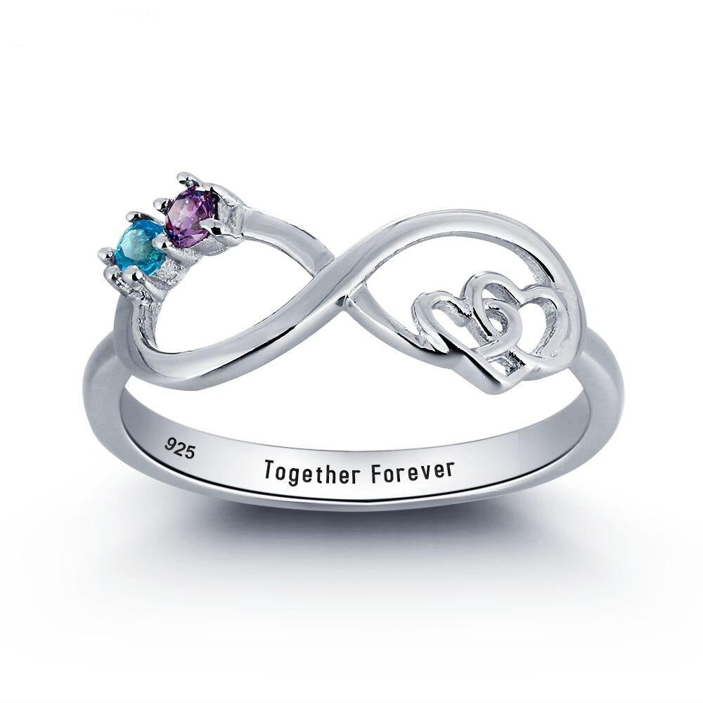 Personalized Infinity Love Promise Ring Customized Couple Stone 925 Sterling Silver Cubic Zirconia Ring Gift for Mother-Florence Scovel