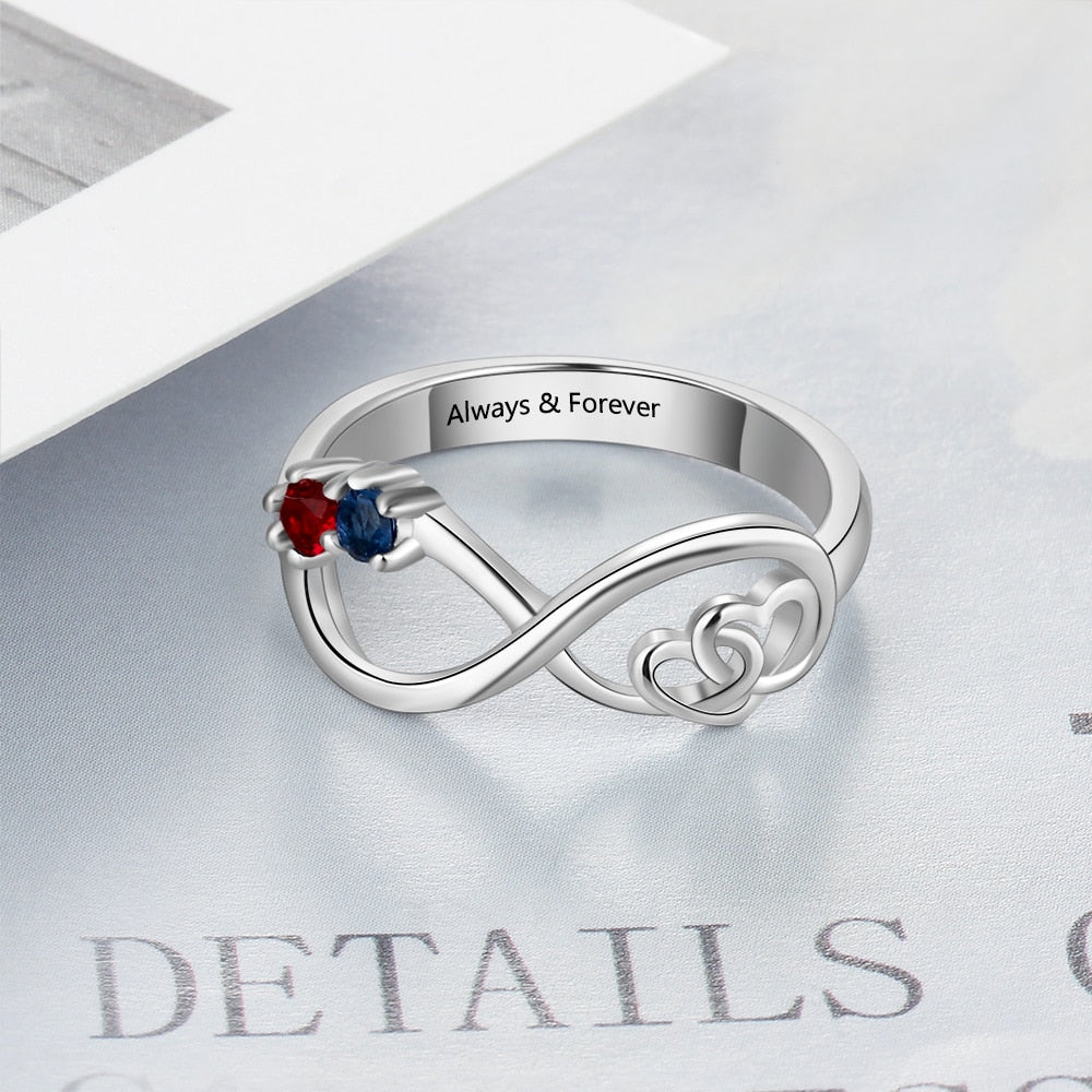 Personalized Infinity Love Promise Ring Customized Couple Stone 925 Sterling Silver Cubic Zirconia Ring Gift for Mother-Florence Scovel