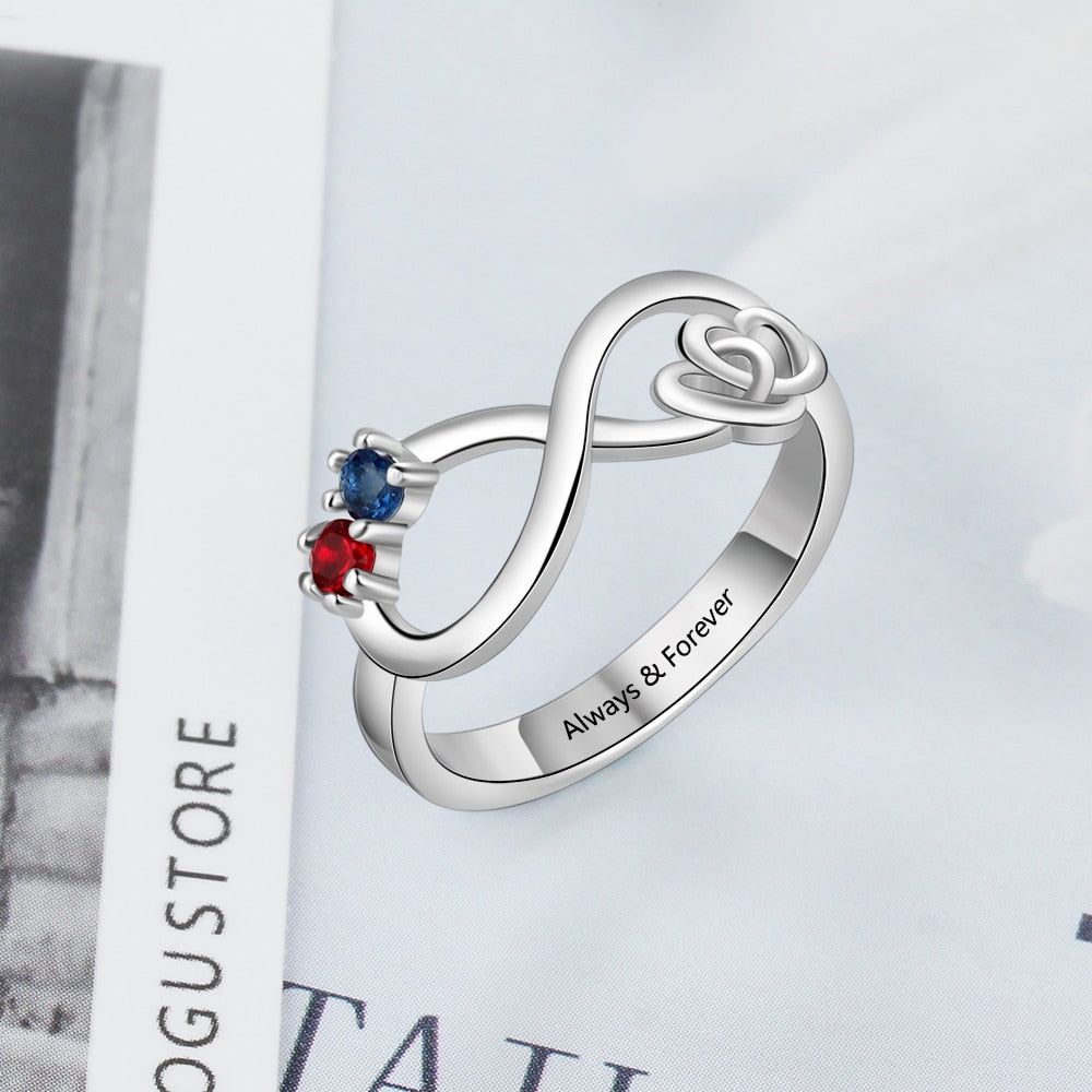 Personalized Infinity Love Promise Ring Customized Couple Stone 925 Sterling Silver Cubic Zirconia Ring Gift for Mother-Florence Scovel