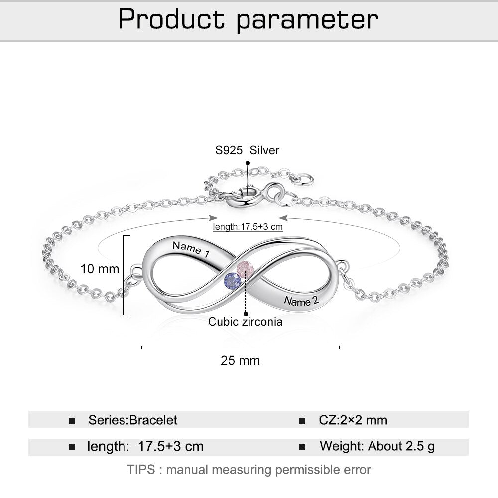 Personalized 925 Sterling Silver Infinity Bracelets for Women Customized Birthstone Engraved Name Chain Bracelet Gift-Florence Scovel