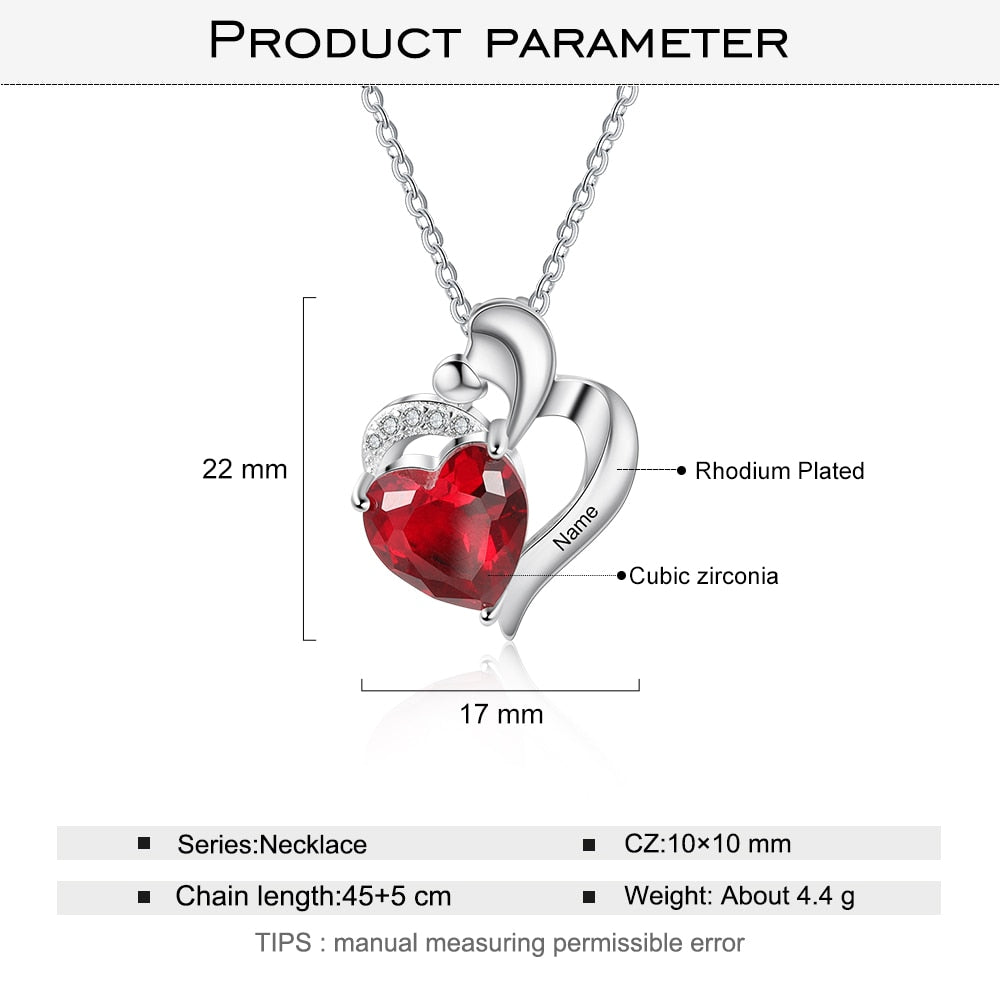 Customized Mother Kids Necklace with Heart Birthstone Personalized Engraved Name Pendant Mothers Day Gift for Her-Florence Scovel