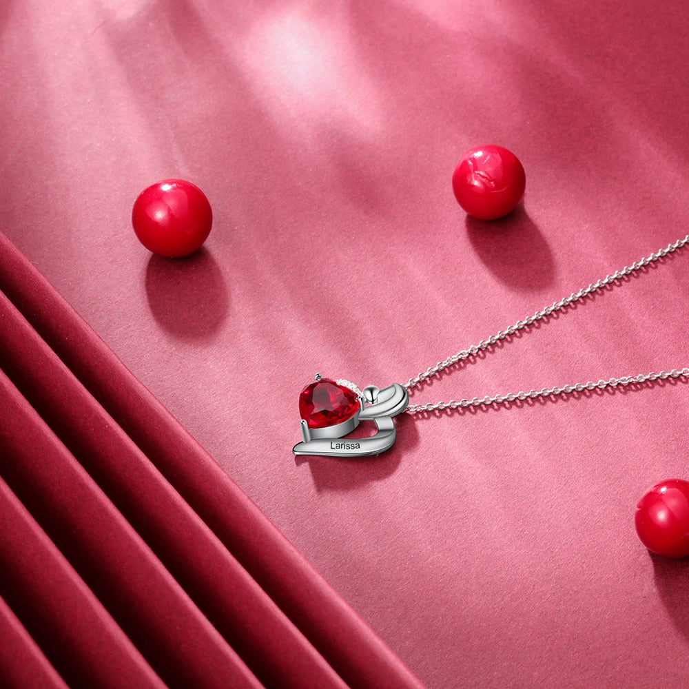 Customized Mother Kids Necklace with Heart Birthstone Personalized Engraved Name Pendant Mothers Day Gift for Her-Florence Scovel