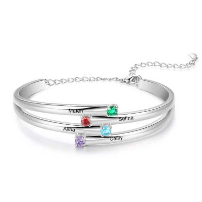 Personalized 4 Birthstones Family Bracelets for Women Custom Name Engraved Bracelet Mothers Day Gifts-Florence Scovel