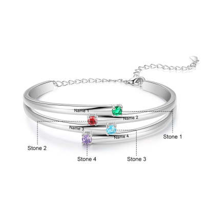 Personalized 4 Birthstones Family Bracelets for Women Custom Name Engraved Bracelet Mothers Day Gifts-Florence Scovel