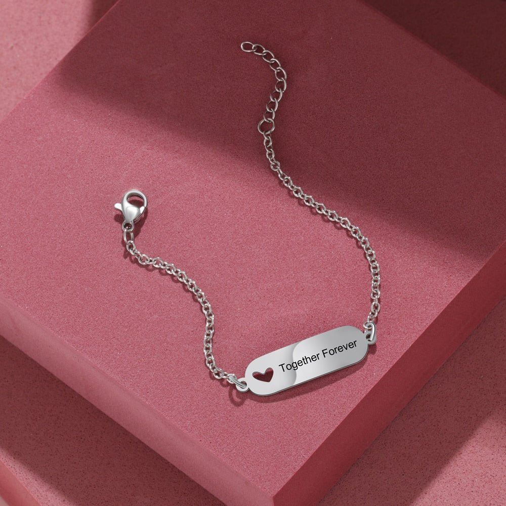 Customized Engravable Bar Bracelets for Women Hollow-out Heart Stainless Steel Personalized Bracelets Custom Gifts-Florence Scovel