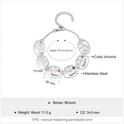 Personalized 3 Names Engraving Leaf Charm Bracelet Customized DIY Birthstone Bracelets for Women Gifts for Mother-Florence Scovel
