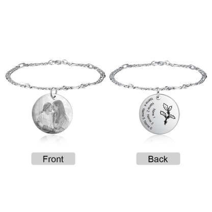 Personalized Birth Flower Bracelets for Women Stainless Steel Custom Photo Engraved Names Chain Bracelet Gifts for Her-Florence Scovel