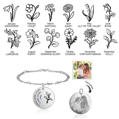 Personalized Birth Flower Bracelets for Women Stainless Steel Custom Photo Engraved Names Chain Bracelet Gifts for Her-Florence Scovel