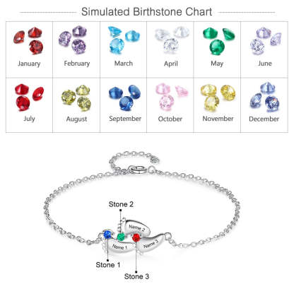 Personalized 3 Stones And 3 Names Baby Foot Shape Bracelet-Florence Scovel