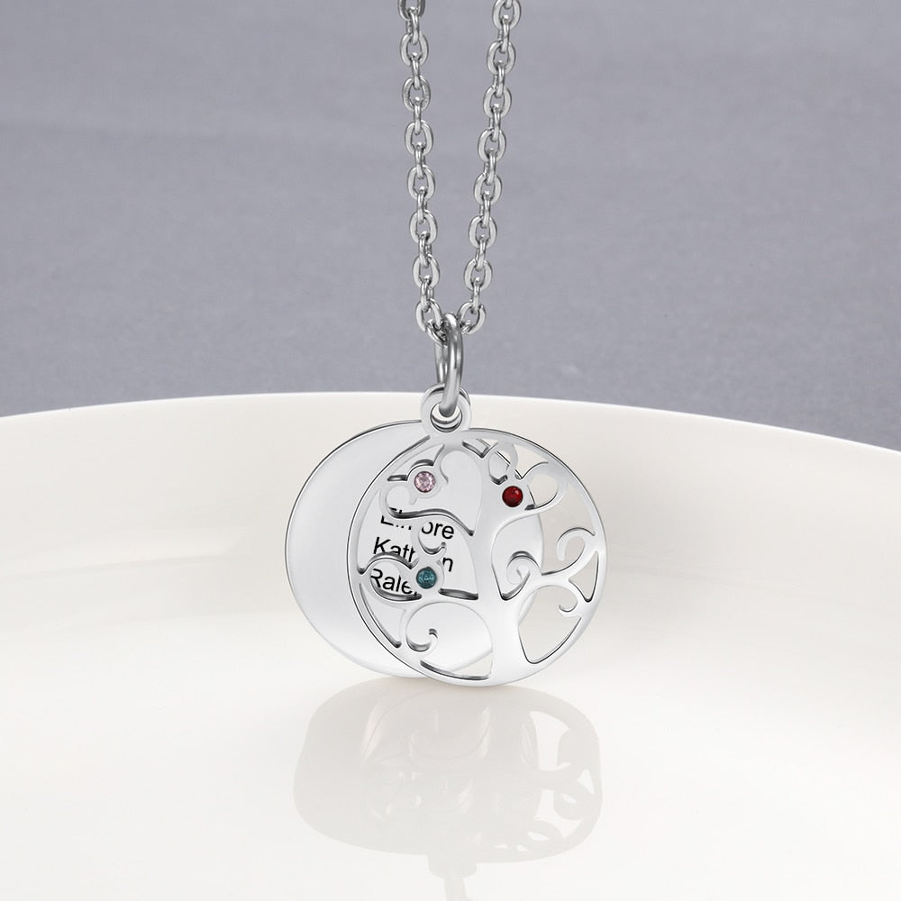 Personalized Filigree Family Tree Pendant Necklace with Birthstones-Florence Scovel