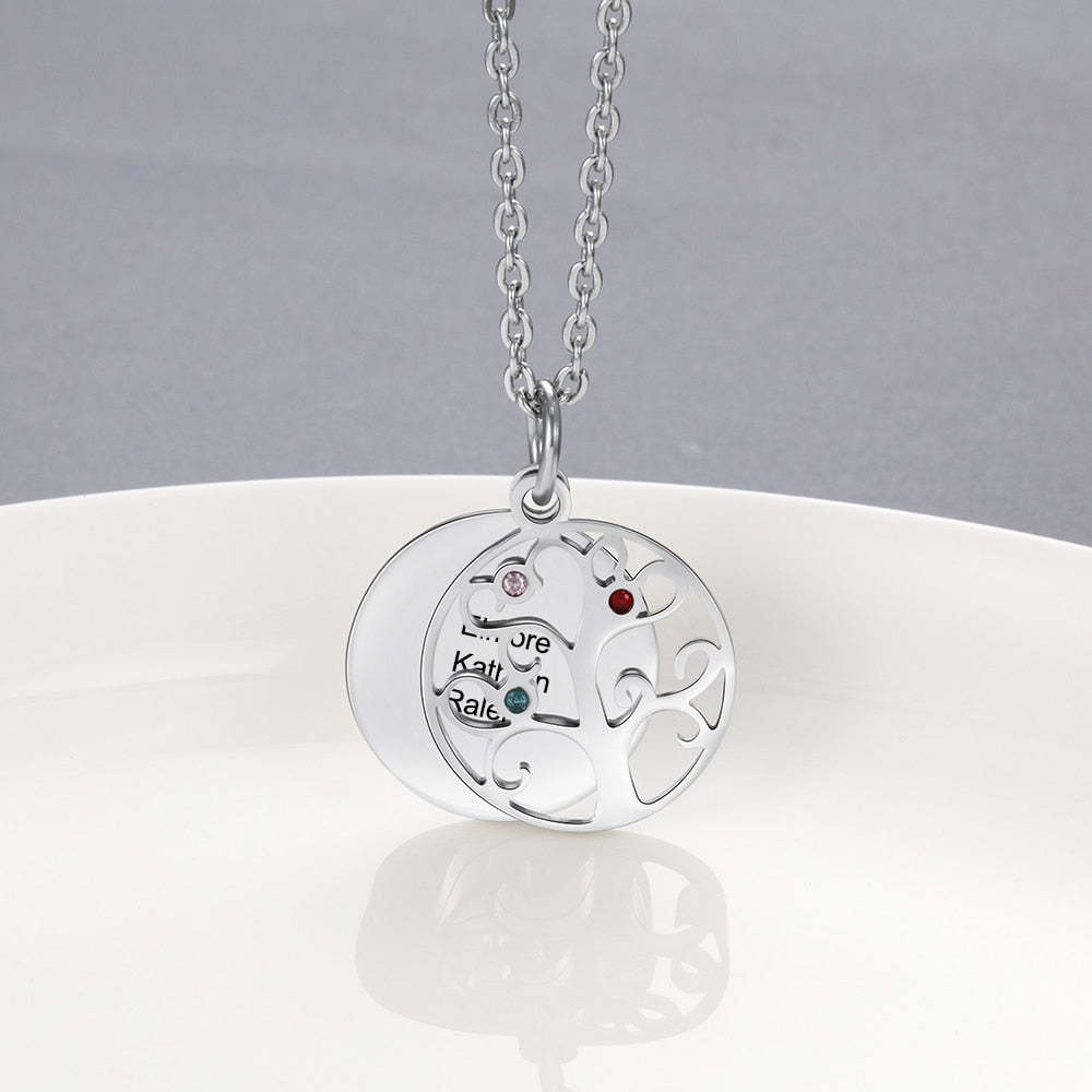 Personalized Filigree Family Tree Pendant Necklace with Birthstones-Florence Scovel