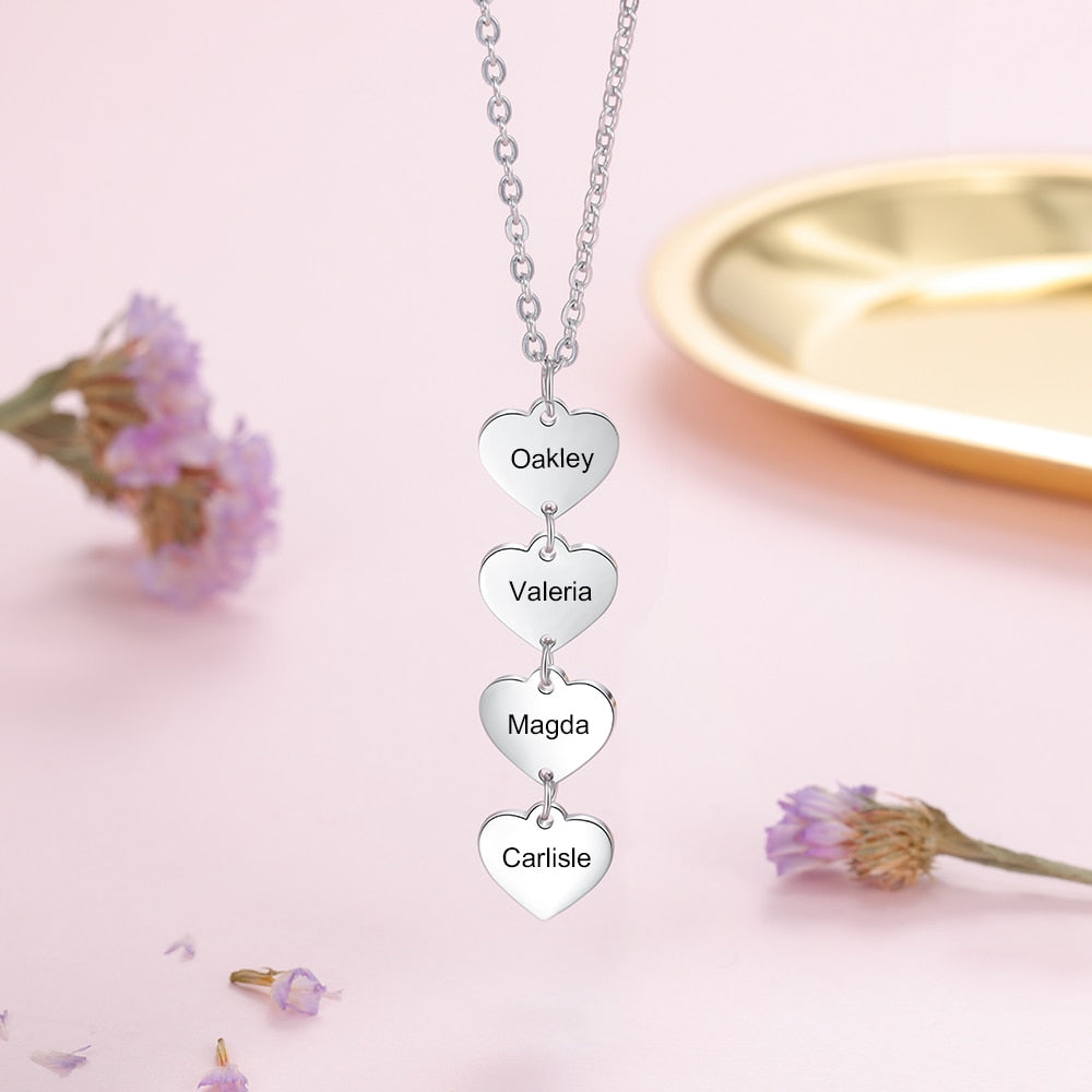 Personalized Engraving Name Vertical Heart Necklace Customized Pendant Necklaces for Women Christmas Gifts for Mother-Florence Scovel