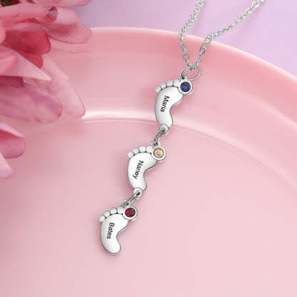 Multi Baby Feet Pendant Customize Birthstones Engraved Name Gift for Women-Florence Scovel