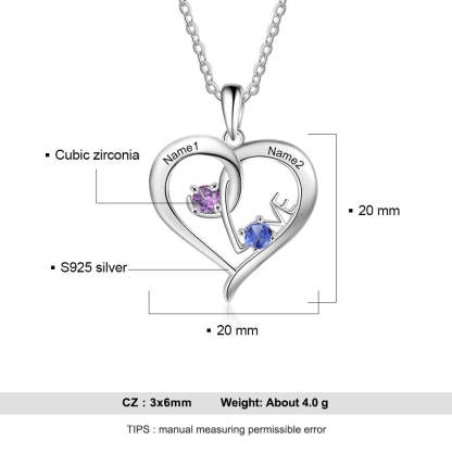 Personalized Heart Necklace with Birthstone "LOVE" - Mothers Gifts-Florence Scovel