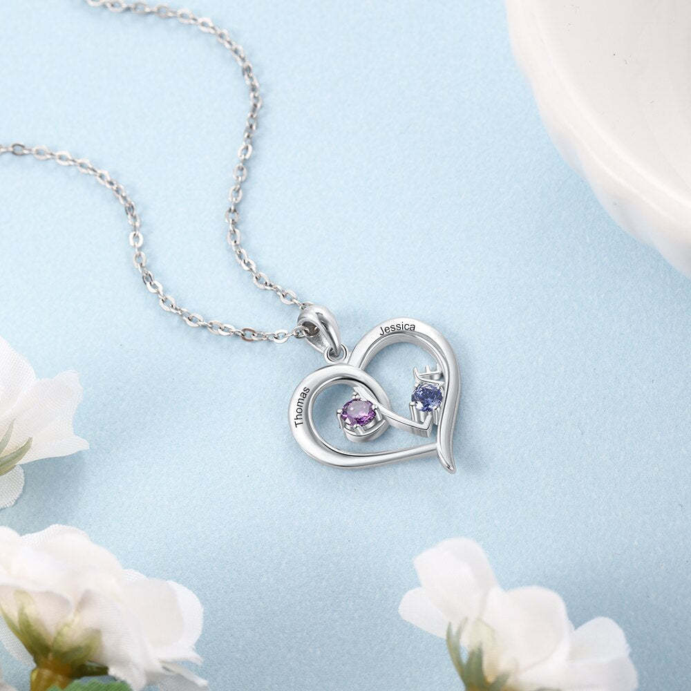 Personalized Heart Necklace with Birthstone "LOVE" - Mothers Gifts-Florence Scovel