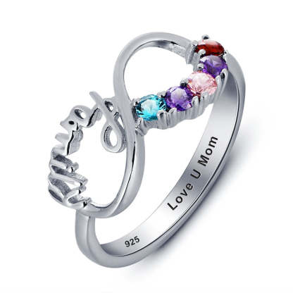 Personalized Engrave Birthstone Infinity Family Jewelry Cubic Zirconia 925 Sterling Silver Ring Gift For Mom-Florence Scovel