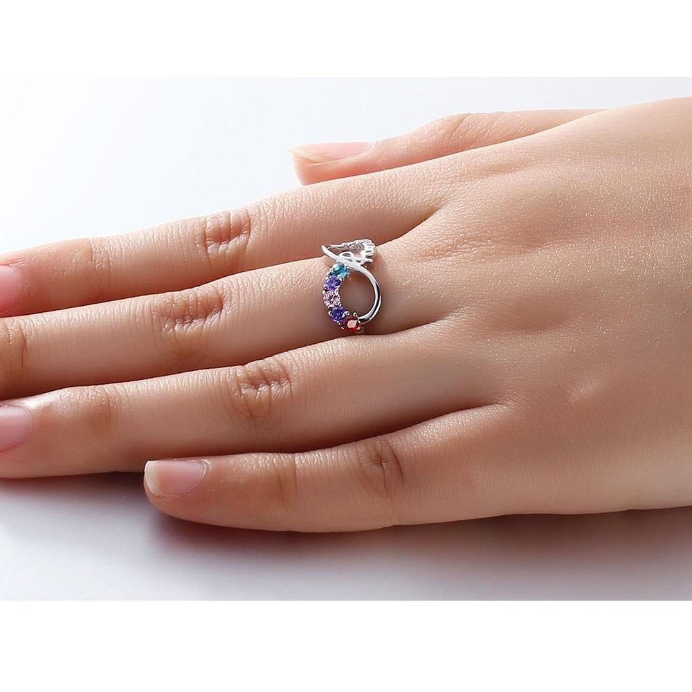 Personalized Engrave Birthstone Infinity Family Jewelry Cubic Zirconia 925 Sterling Silver Ring Gift For Mom-Florence Scovel