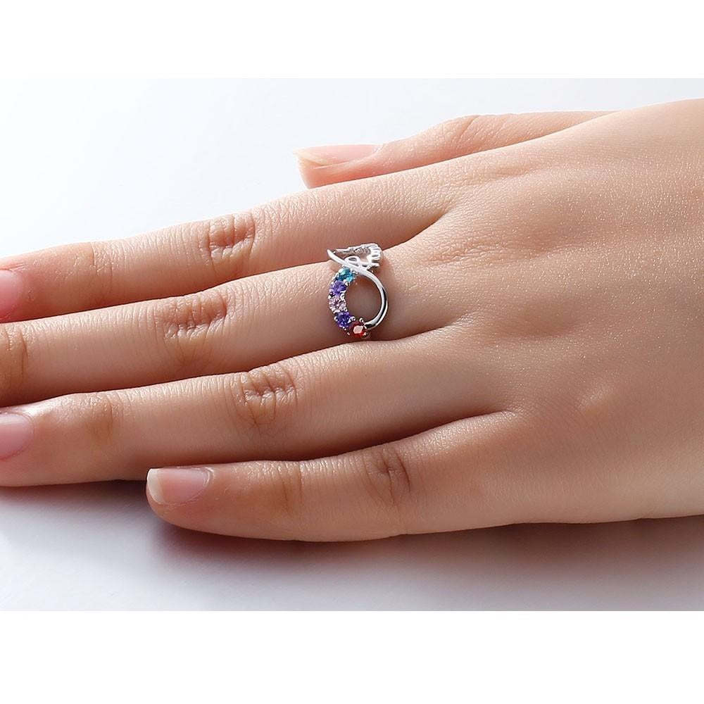 Personalized Engrave Birthstone Infinity Family Jewelry Cubic Zirconia 925 Sterling Silver Ring Gift For Mom-Florence Scovel