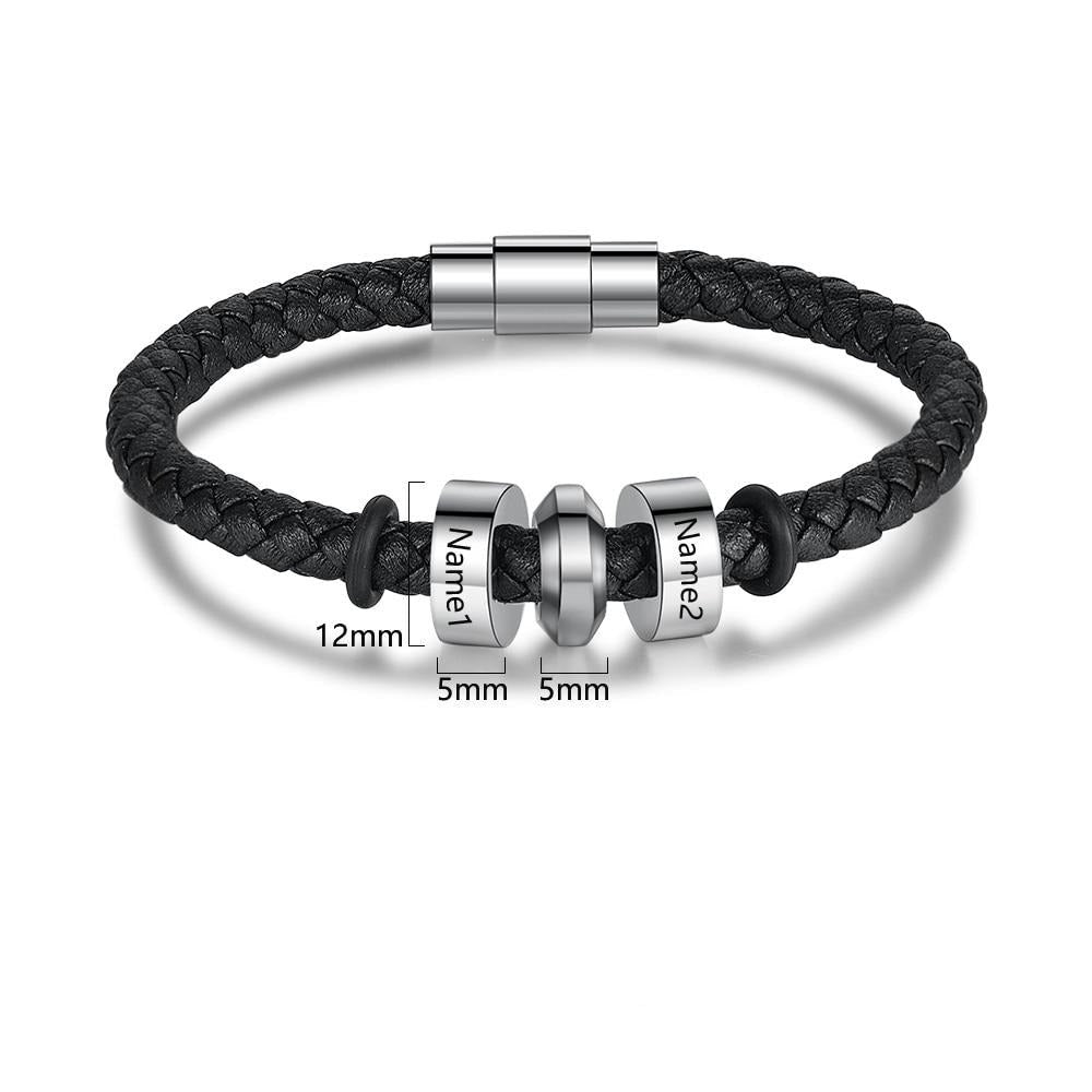 Personalized 2 Names Stainless Steel Black Leather Bracelets-Florence Scovel