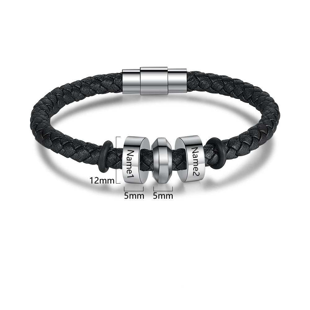 Personalized 2 Names Stainless Steel Black Leather Bracelets-Florence Scovel