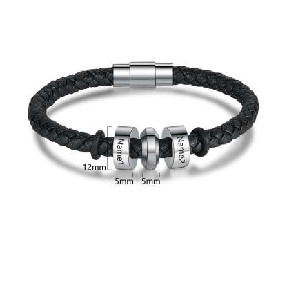 Personalized 2 Names Stainless Steel Black Leather Bracelets-Florence Scovel