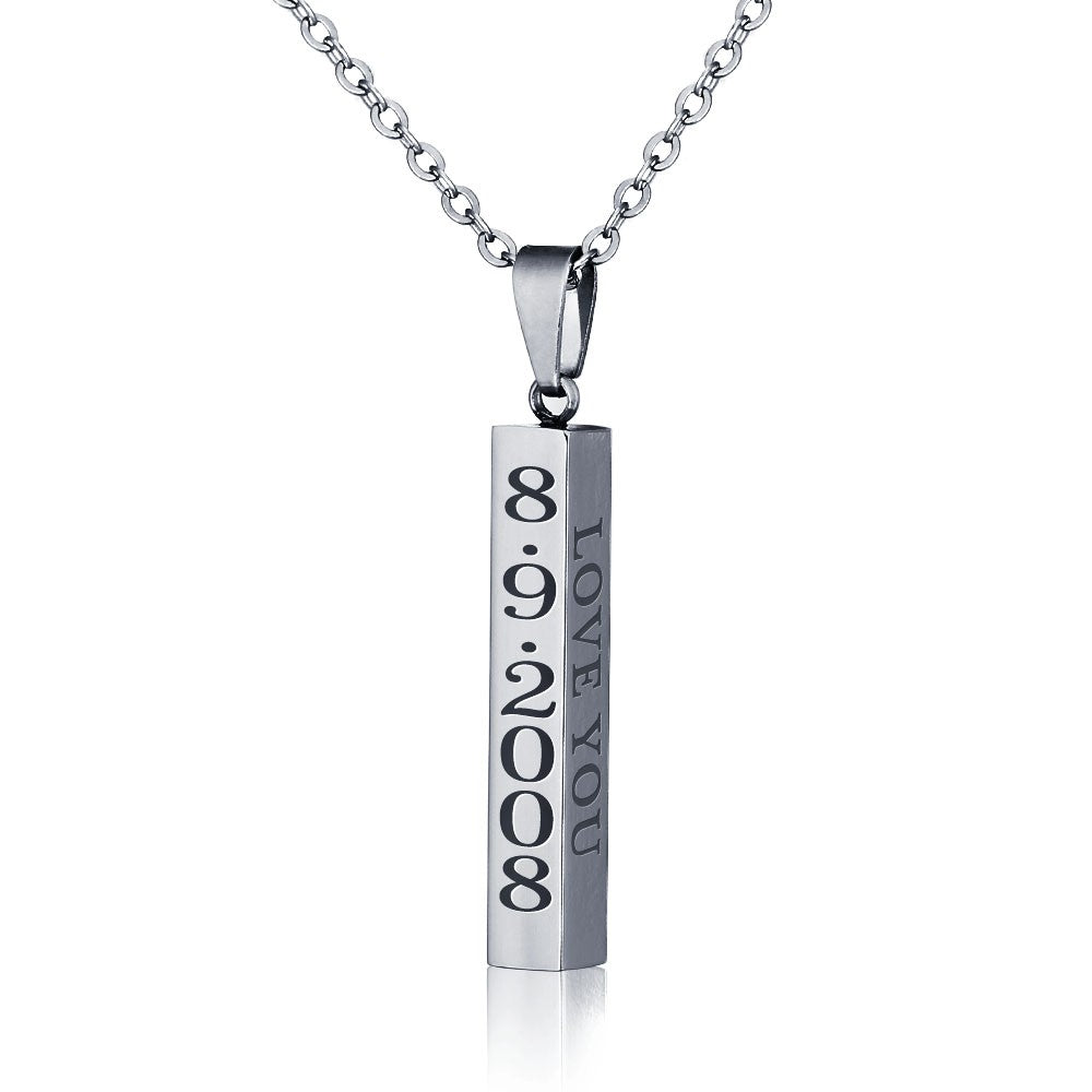 Personalized Engraved Name Date Necklaces for Women Unisex Stainless Steel Vertical Bar Necklaces & Pendants-Florence Scovel