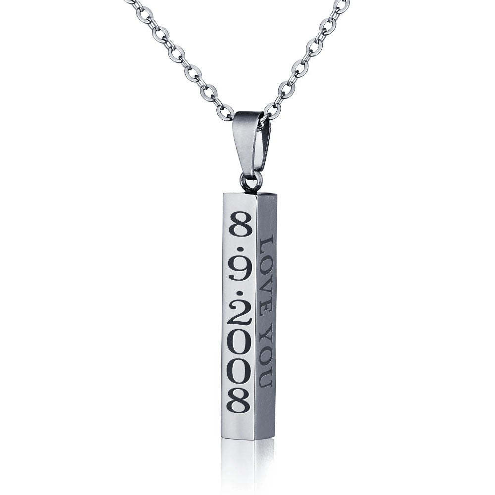 Personalized Engraved Name Date Necklaces for Women Unisex Stainless Steel Vertical Bar Necklaces & Pendants-Florence Scovel