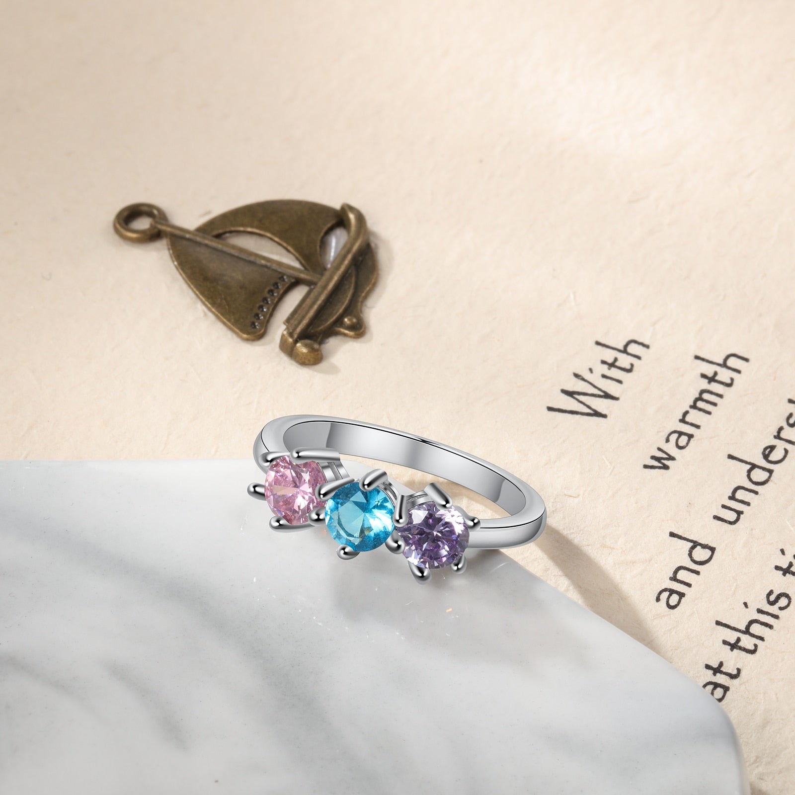 Personalized DIY Round Birthstone Rings for Women Customized Family Stackable Ring Gifts for Girlfriend/ Mothers Day-Florence Scovel