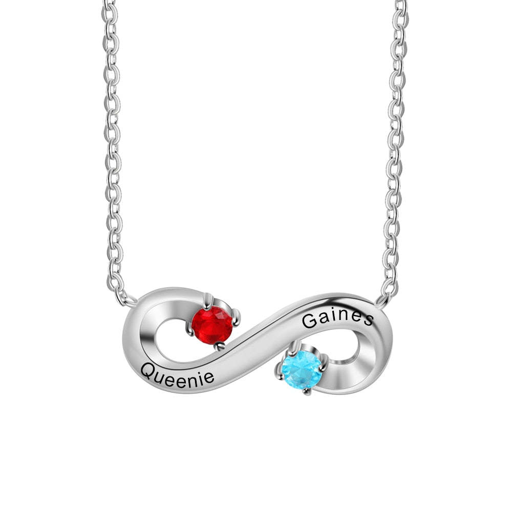 Sterling Silver Personalized Infinity Necklace With 2 Birthstones-Florence Scovel