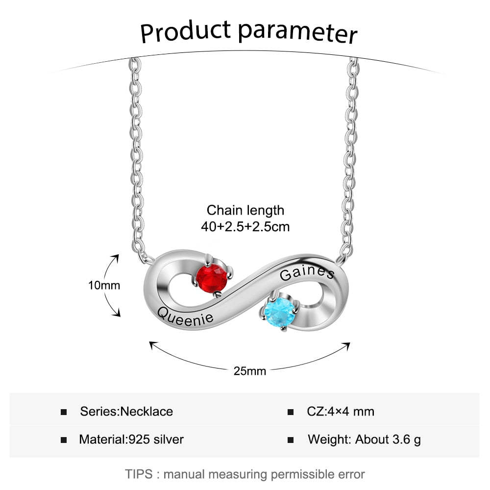 Sterling Silver Personalized Infinity Necklace With 2 Birthstones-Florence Scovel