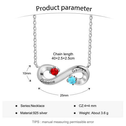 Sterling Silver Personalized Infinity Necklace With 2 Birthstones-Florence Scovel