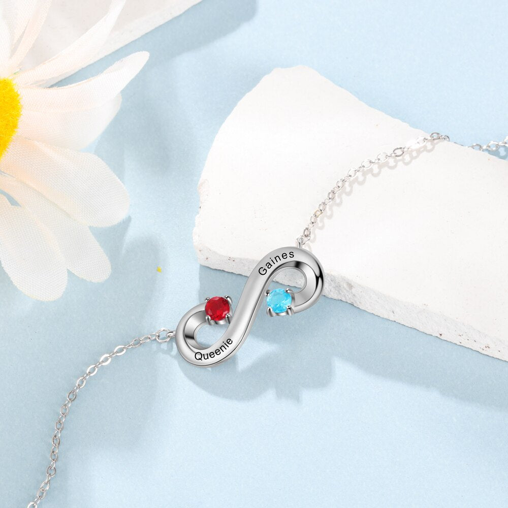 Sterling Silver Personalized Infinity Necklace With 2 Birthstones-Florence Scovel
