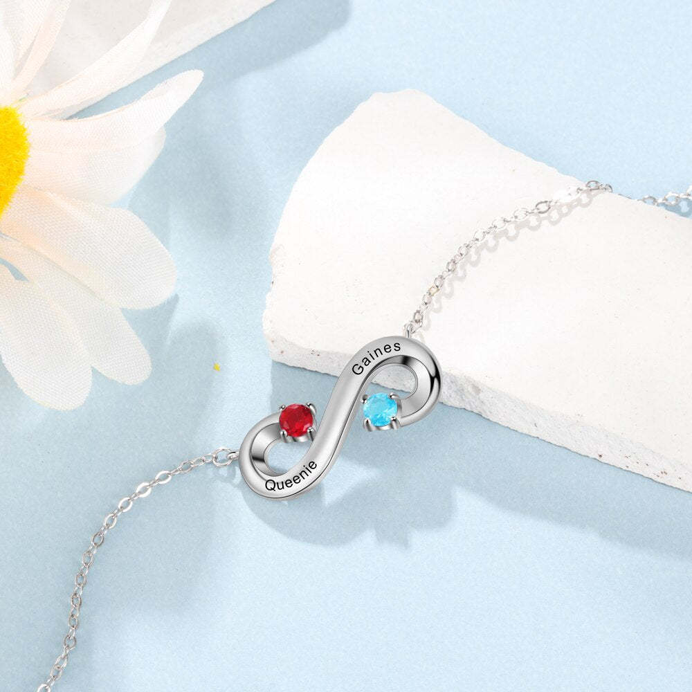 Sterling Silver Personalized Infinity Necklace With 2 Birthstones-Florence Scovel