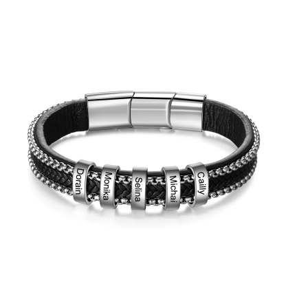 Personalized 5 Family Name Braided Leather Bracelets-Florence Scovel