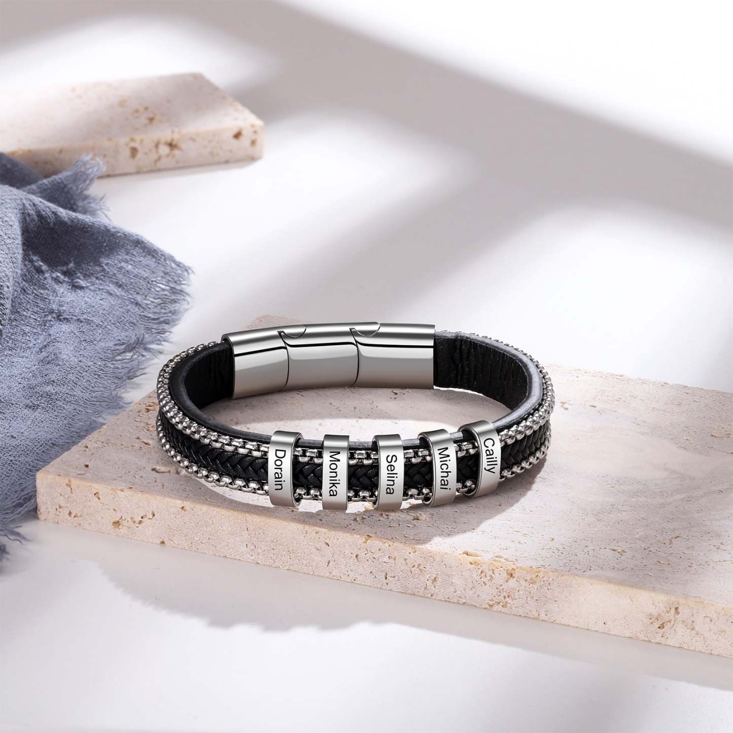 Personalized 5 Family Name Braided Leather Bracelets-Florence Scovel