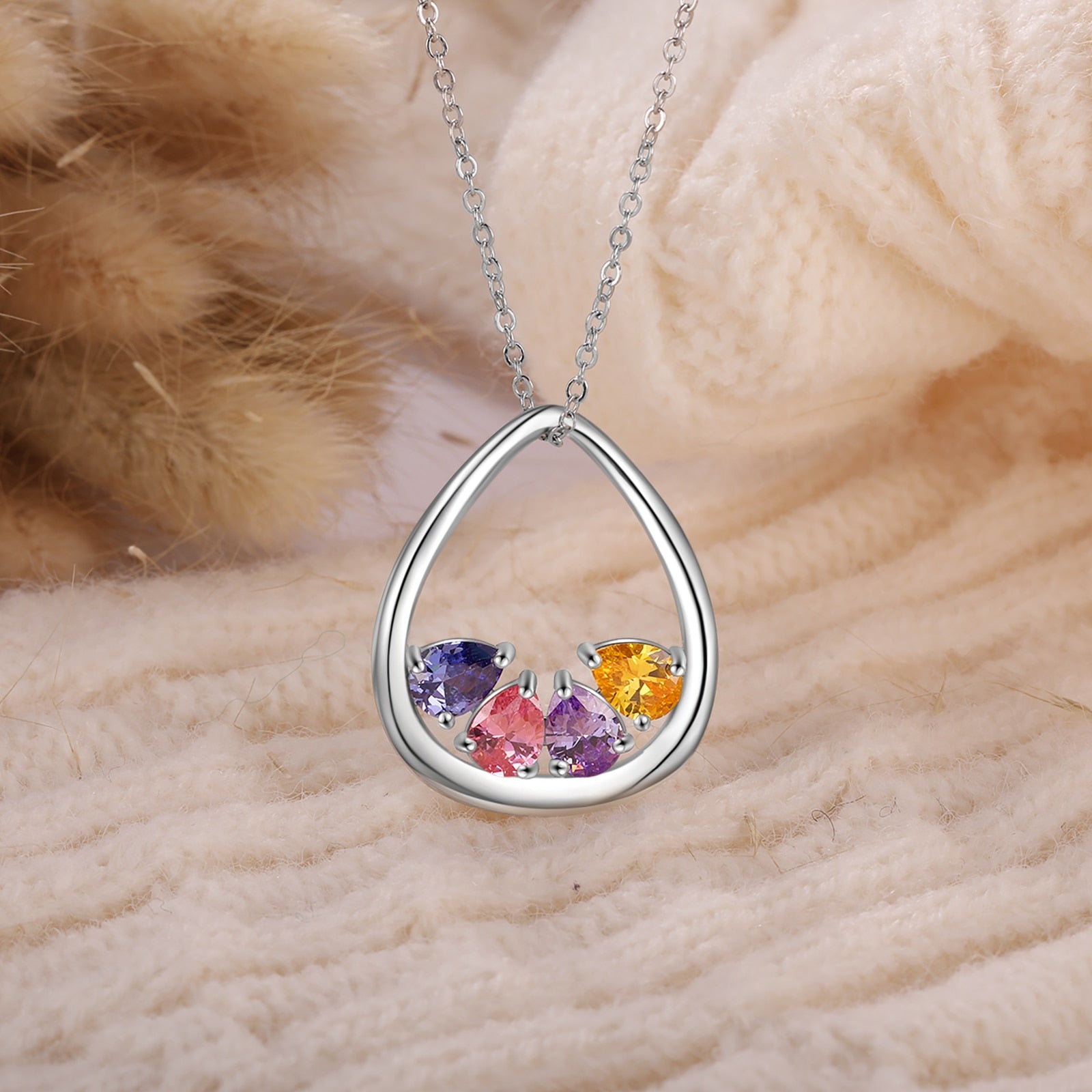 Personalized DIY Inlaid Birthstone Necklaces for Women Customized Water Drop Pendant Necklace Anniversary Gift for Her-Florence Scovel