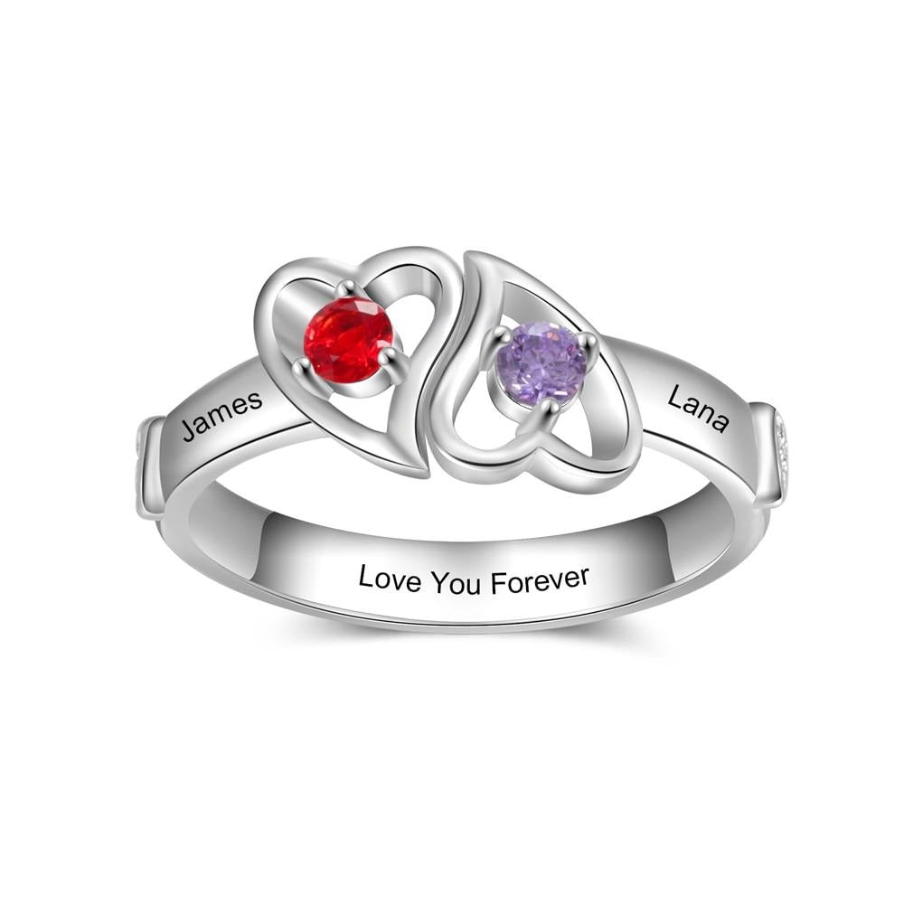 Personalized Double Heart Promise Rings for Women Customized Birthstone Wedding Engagement Ring Gifts for Girlfriend-Florence Scovel