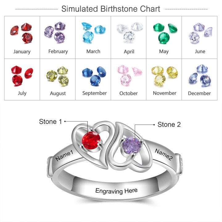 Personalized Double Heart Promise Rings for Women Customized Birthstone Wedding Engagement Ring Gifts for Girlfriend-Florence Scovel