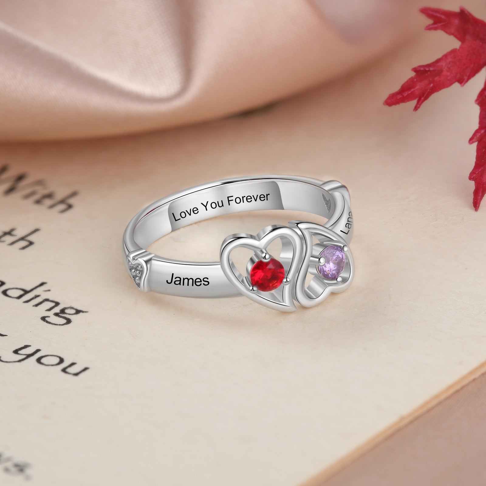 Personalized Double Heart Promise Rings for Women Customized Birthstone Wedding Engagement Ring Gifts for Girlfriend-Florence Scovel