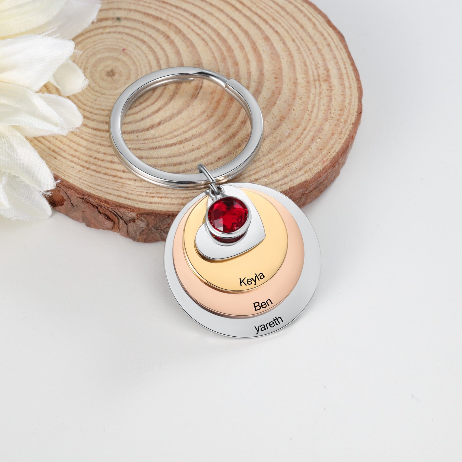 Personalized Mixed Color Engraved Name Keychains for Women Stainless Steel Customized Birthstone Keyring Gift for Mom-Florence Scovel