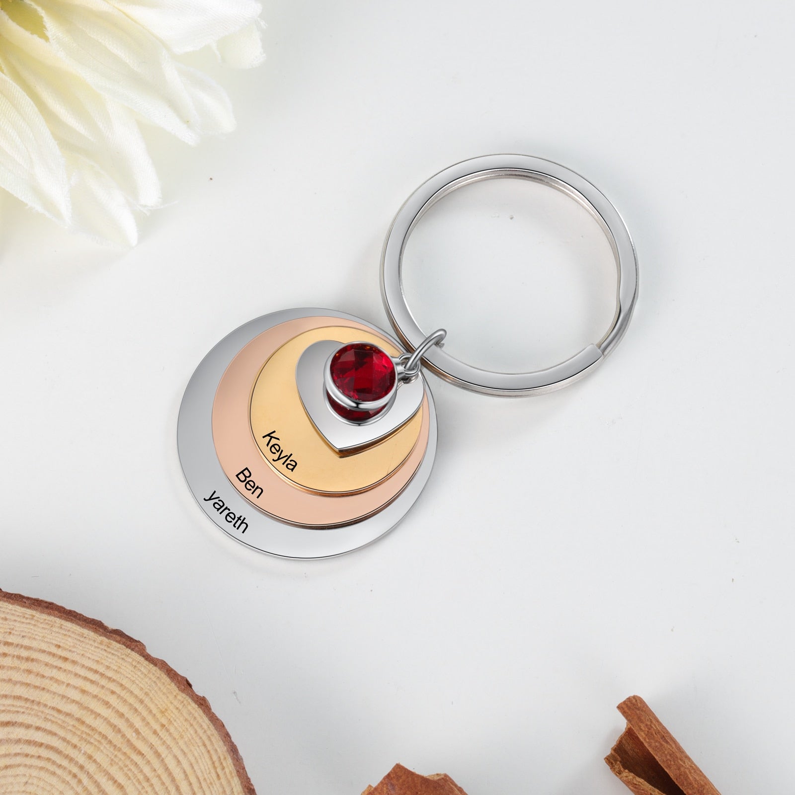 Personalized Mixed Color Engraved Name Keychains for Women Stainless Steel Customized Birthstone Keyring Gift for Mom-Florence Scovel