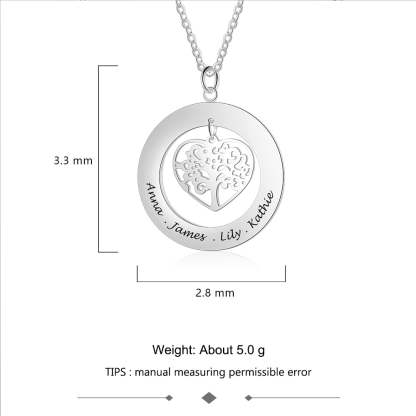 Personalized Tree of Life Engrave Name Necklace Silver Color Round Customized Necklace Family Gifts-Florence Scovel