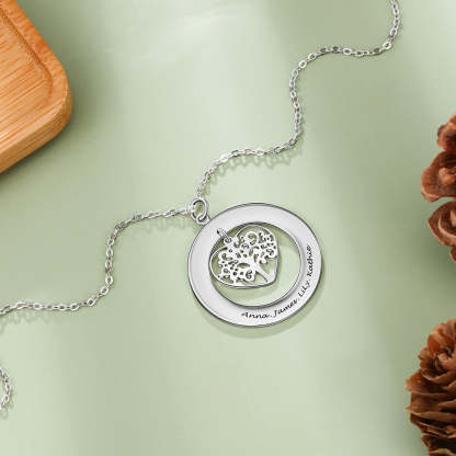 Personalized Tree of Life Engrave Name Necklace Silver Color Round Customized Necklace Family Gifts-Florence Scovel
