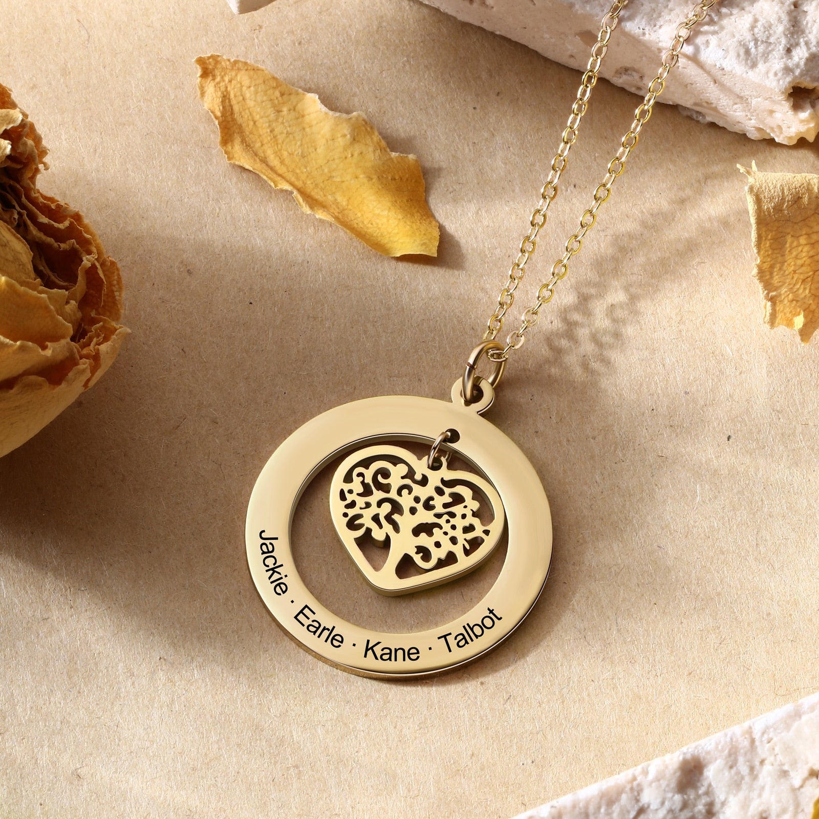 Personalized Tree of Life Engrave Name Necklace Silver Color Round Customized Necklace Family Gifts-Florence Scovel