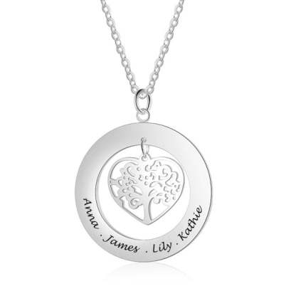 Personalized Tree of Life Engrave Name Necklace Silver Color Round Customized Necklace Family Gifts-Florence Scovel
