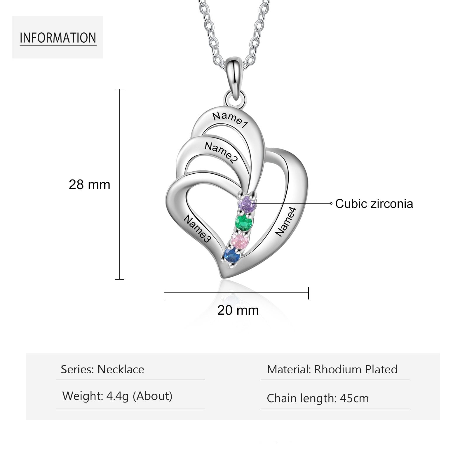 Customized Engraving 4 Names Pendants for Women Personalized Mother Necklace with Birthstone-Florence Scovel