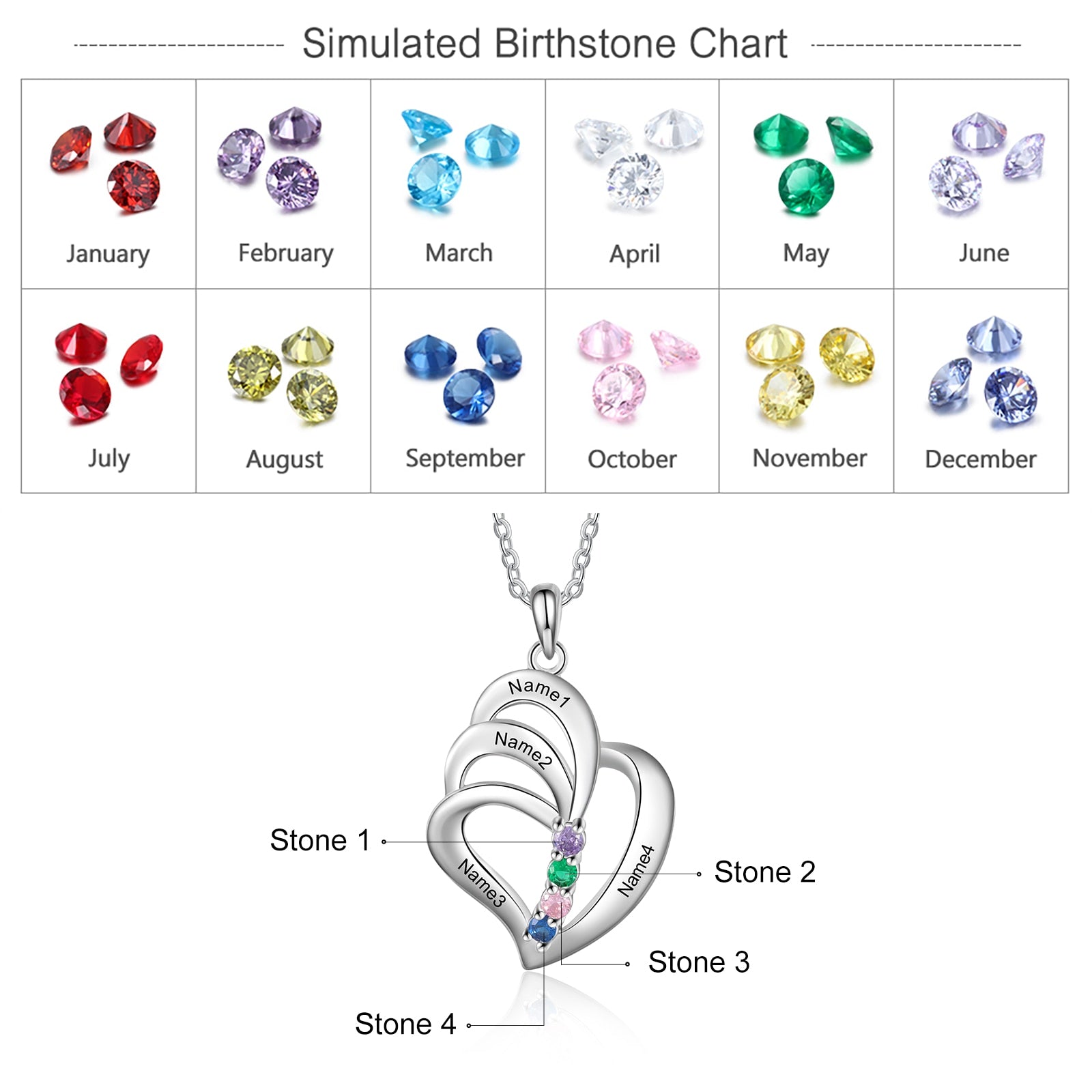 Customized Engraving 4 Names Pendants for Women Personalized Mother Necklace with Birthstone-Florence Scovel
