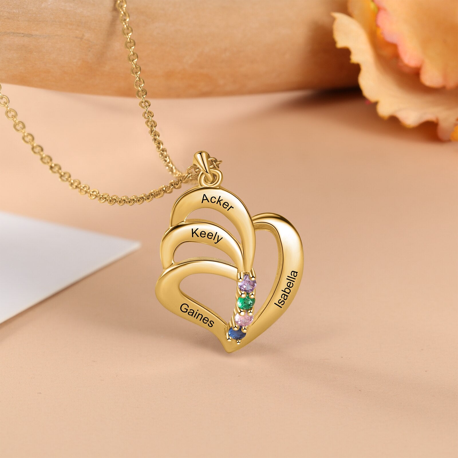 Customized Engraving 4 Names Pendants for Women Personalized Mother Necklace with Birthstone-Florence Scovel