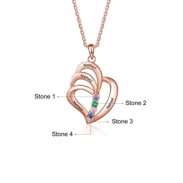 Customized Engraving 4 Names Pendants for Women Personalized Mother Necklace with Birthstone-Florence Scovel