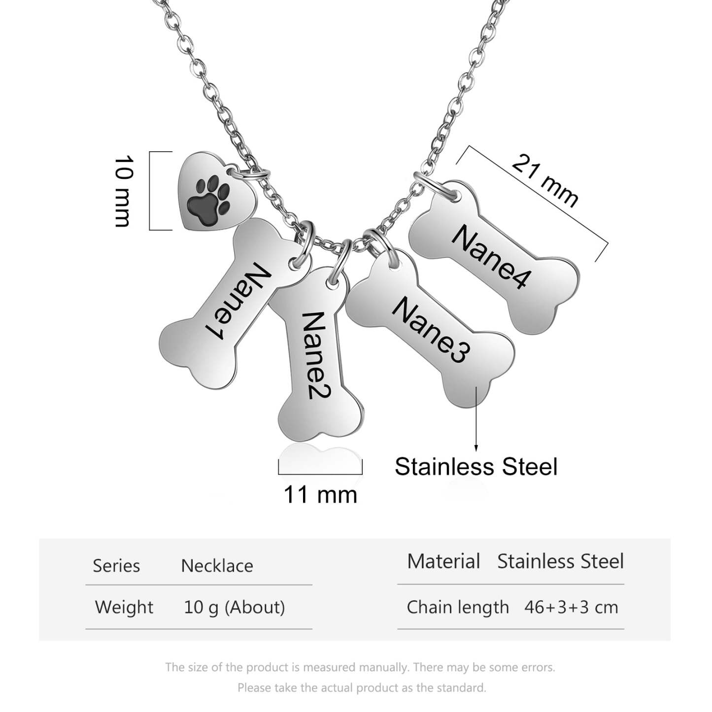 Personalized Dog Bone Necklace with Pet Paw Customized Engraving Name Pendant Memorial Jewelry Gifts-Florence Scovel